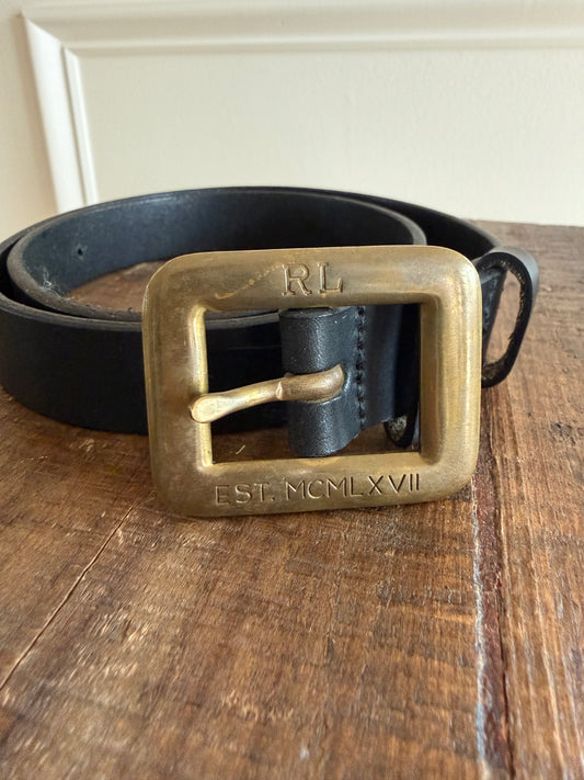 Vintage Ralph Lauren Thin Gold Buckle leather Belt